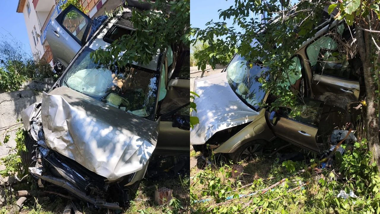 Takla atan otomobil evin bahçesine uçtu!